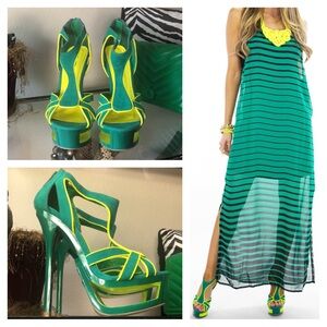 Tropical Y2K Jenna Cutout Platform Open Toe Vibrant Edgy Neon Lime & Green Heels